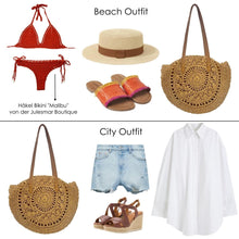 Load the image into the gallery viewer, "Corfu" round straw bag