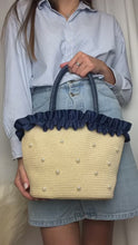 Load and play video in gallery viewer, Navy Straw Bag with Pearls - REMAINING STOCK