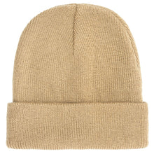 Load the image into the gallery viewer, Women's simple beanie hat for winter in beige color.