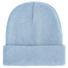 Load the image into the gallery viewer, Women's simple beanie hat for winter in light blue color.