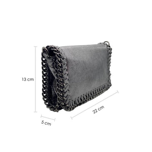 Small glitter clutch, shoulder bag with chain in gray color for party