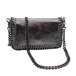 Small glitter clutch, shoulder bag with chain in gray color for party