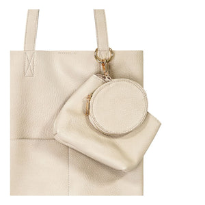 Shopper-Schultertasche für Damen in Cremefarbe aus Kunstleder