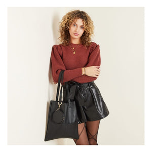 Black shopper shoulder bag for women made of faux leather