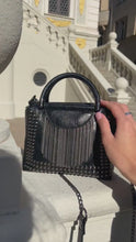 Load and play videos in gallery viewer, Small black shoulder bag with rock style studs and chains