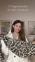 Laden und Abspielen von Videos im Galerie-Viewer, Breiter Schal Tuch für Damen aus Viskose mit Leopardenmuster.
