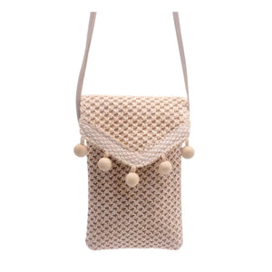 Braided mobile phone bag, shoulder bag in boho style in beige color. Mobile phone case for all mobile phone models: Samsung, Huawei, Iphone.