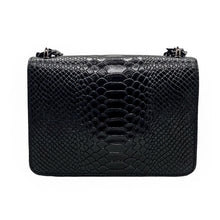 Load the image into the gallery viewer, Black genuine leather shoulder bag with chain in python design