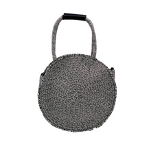 Load the image into the gallery viewer, round shopper, vegan organic straw bag for the beach in Dior style. Colours: black, white.